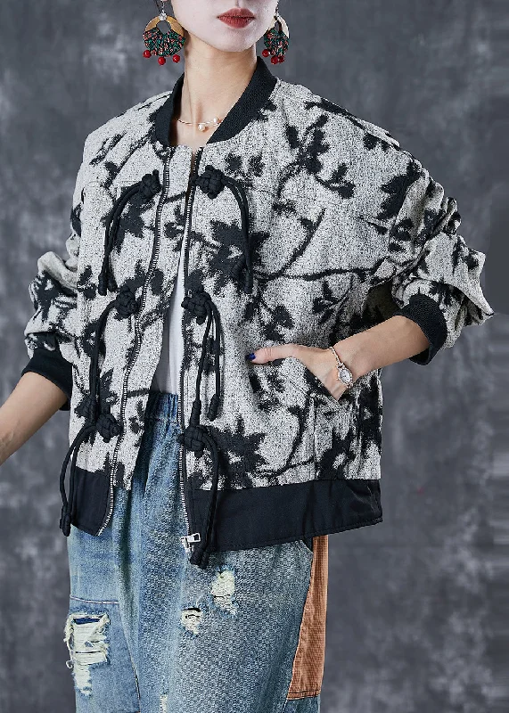 French Black Tasseled Print Cotton Jackets Fall Herringbone Jacket Houndstooth Jacket Plaid Jacket French Black Tasseled Print Cotton Jackets Fall Herringbone Jacket Houndstooth Jacket Plaid Jacket