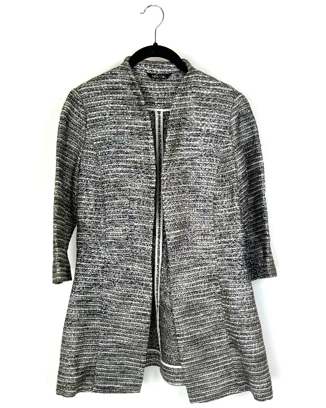 Grey and White Short Sleeve Jacket - Extra Small Striped Jacket Polka Dot Jacket Floral Jacket Grey and White Short Sleeve Jacket - Extra Small Striped Jacket Polka Dot Jacket Floral Jacket