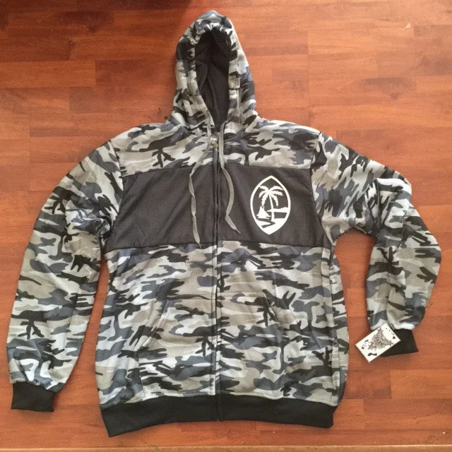 Guam Palm Camo Mens Track Jackets A-Line Jacket Boat Neck Shawl Collar