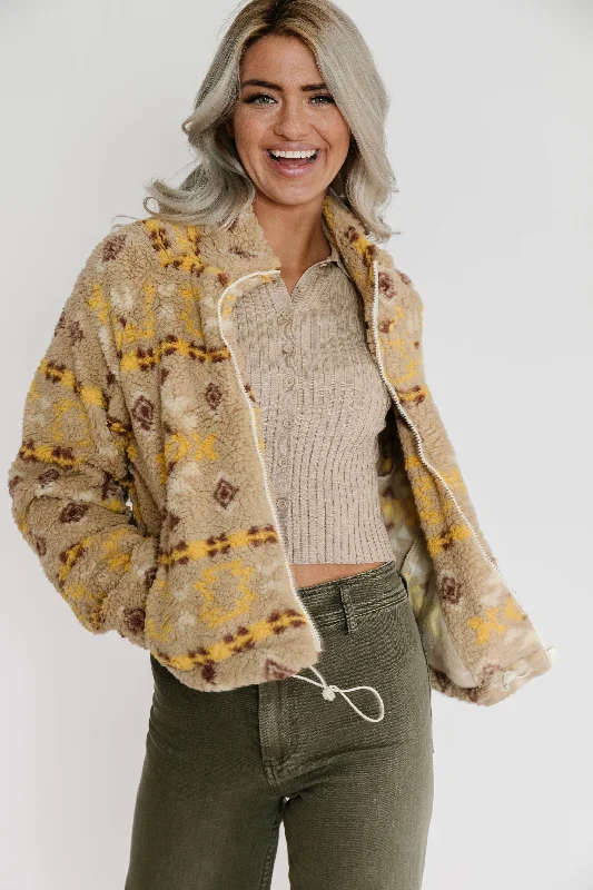 Hadlee Jacket in Khaki A-Line Jacket Boat Neck Shawl Collar