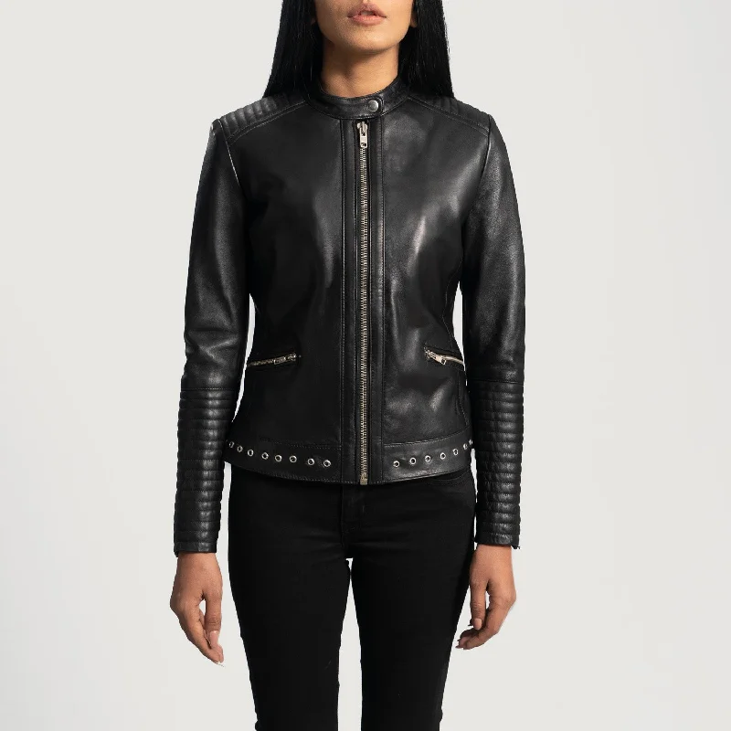 Haley Ray Black Leather Biker Jacket Chenille Fabric Brocade Fabric Lace Fabric