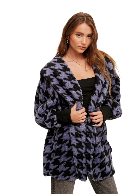 Hem & Thread Houndstooth Print Fur Open Jacket 31719K Hooded Jacket Caped Jacket Shawl Collar Jacket Hem & Thread Houndstooth Print Fur Open Jacket 31719K Hooded Jacket Caped Jacket Shawl Collar Jacket