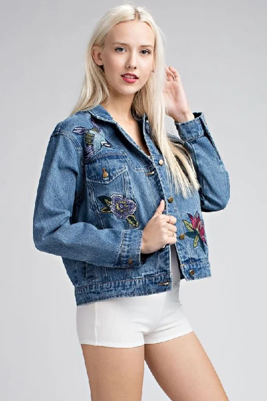 Honey Punch Embroidered Denim Jacket AT0048 Fitted Jacket Loose Jacket Oversized Jacket