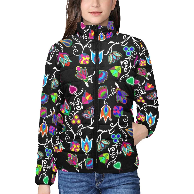 Indigenous Paisley Black Women's Stand Collar Padded Jacket Corduroy Jacket Velvet Jacket Brocade Jacket