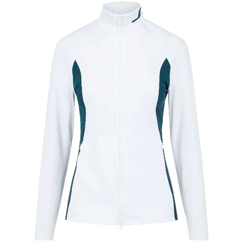 J. Lindeberg Therese Mid Layer White Womens Golf Jacket Front Pockets Side Pockets Patch Pockets