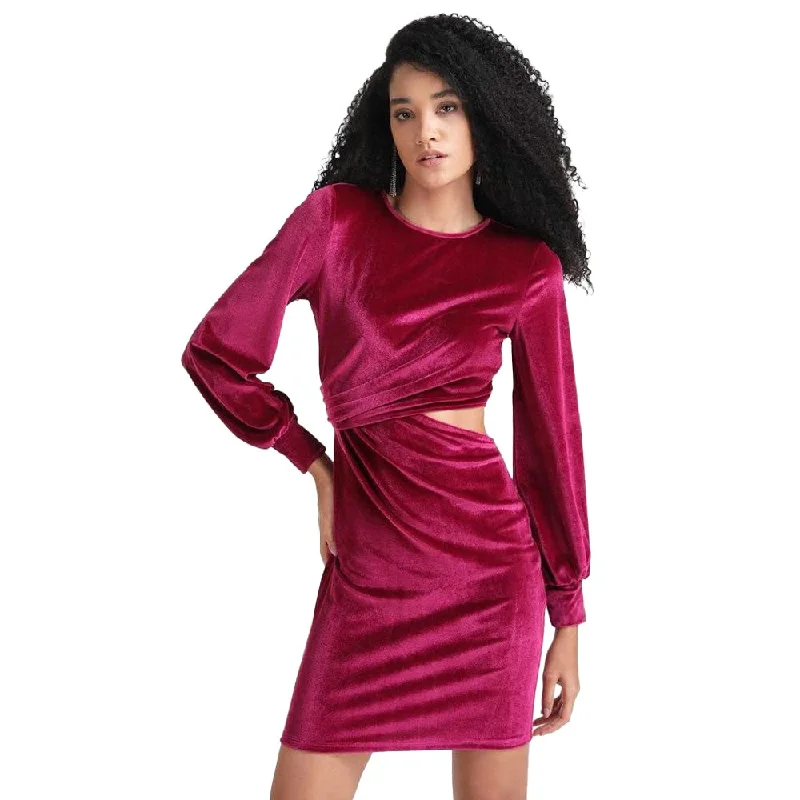 Kazo Crochet Velvet Round Neck Women's Mini Dress (Pink,Extra Small) Comfortable Linen Mini Dress