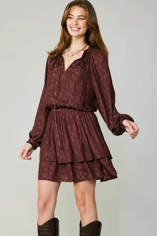 Floral Jacquard Mini Dress Fashionable A-Line Mini Dress