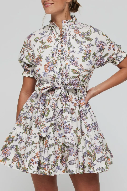 Louisa Belted Tunic Mini Dress in Floral Trendy Cut-Out Mini Dress