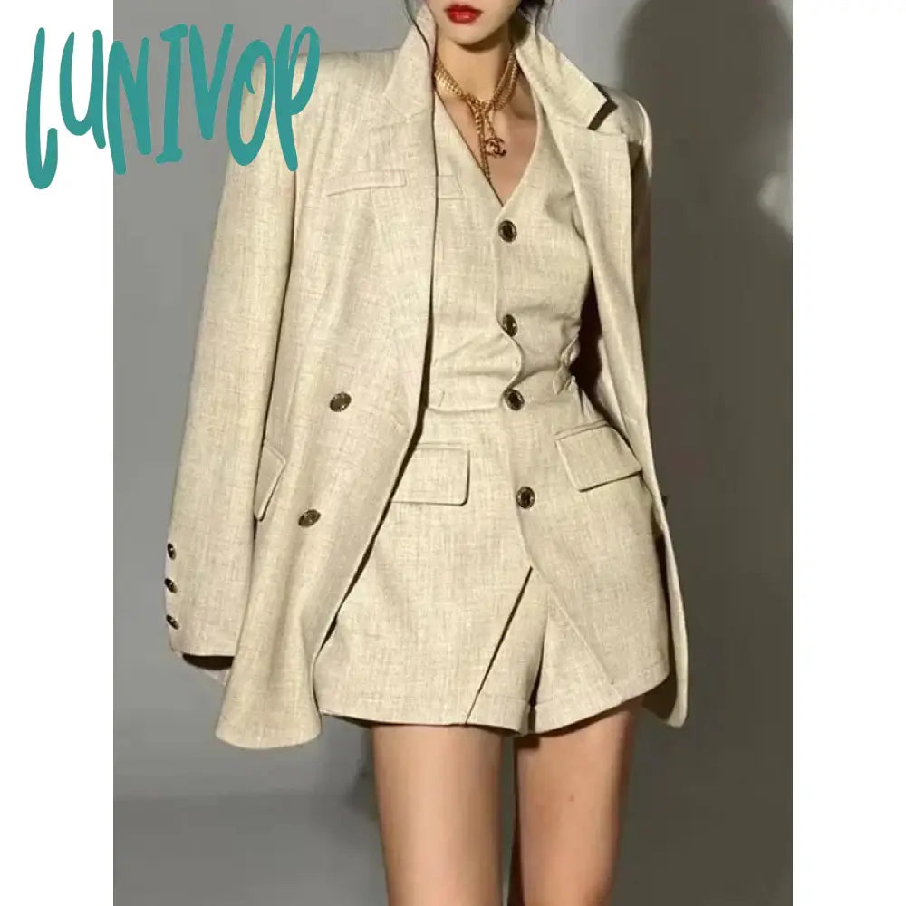 Lunivop 2024 Women's Blazer and Vest and Shorts Three Pieces Set Jacket Suits Korean Fashion Office Ladies Clothing for Spring Winter Ribbed Jacket Pleated Jacket Ruffled Jacket Lunivop 2024 Women's Blazer and Vest and Shorts Three Pieces Set Jacket Suits Korean Fashion Office Ladies Clothing for Spring Winter Ribbed Jacket Pleated Jacket Ruffled Jacket