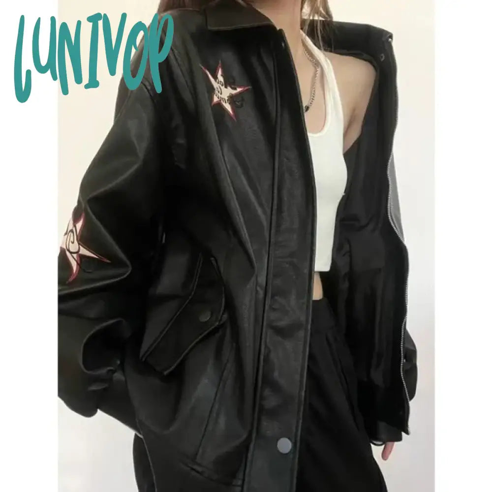 Lunivop Streetwear Pu Leather Jackets Women Oversized Embroidery Coat Harajuku Vintage Turn Down Collar Loose Casual Outwear Tops Jersey Jacket Tulle Jacket Batik Jacket Lunivop Streetwear Pu Leather Jackets Women Oversized Embroidery Coat Harajuku Vintage Turn Down Collar Loose Casual Outwear Tops Jersey Jacket Tulle Jacket Batik Jacket