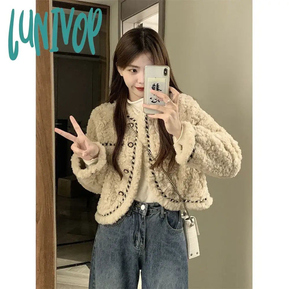 Lunivop Vintage Lamb Wool Coats Women Elegant Cropped Faux Fur Quilted Jacket Winter Ladies Korean Thicken Warm Short Outwear New Nylon Fabric Polyester Fabric Spandex Fabric Lunivop Vintage Lamb Wool Coats Women Elegant Cropped Faux Fur Quilted Jacket Winter Ladies Korean Thicken Warm Short Outwear New Nylon Fabric Polyester Fabric Spandex Fabric