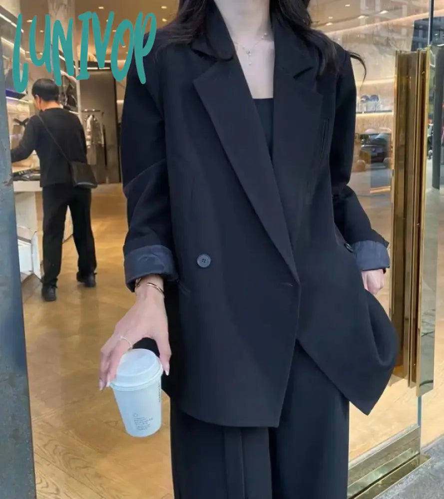 Lunivop Women's 2 Piece Suit Casual Loose Premium Sense Jacket Solid Color Straight Trouser Suit Women's Fashion Chic Business Trousers Front Pockets Side Pockets Patch Pockets Lunivop Women's 2 Piece Suit Casual Loose Premium Sense Jacket Solid Color Straight Trouser Suit Women's Fashion Chic Business Trousers Front Pockets Side Pockets Patch Pockets