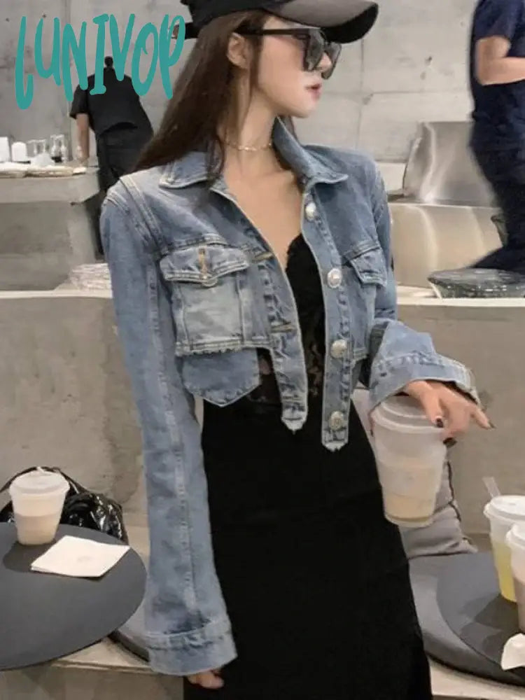 Lunivop Y2k Aesthetic Denim Women Loose Cropped Coats Korean Chic Autumn Vintage Jeans Jackets Fashion Casual Streetwear Chaqueta Mujer Chenille Fabric Brocade Fabric Lace Fabric
