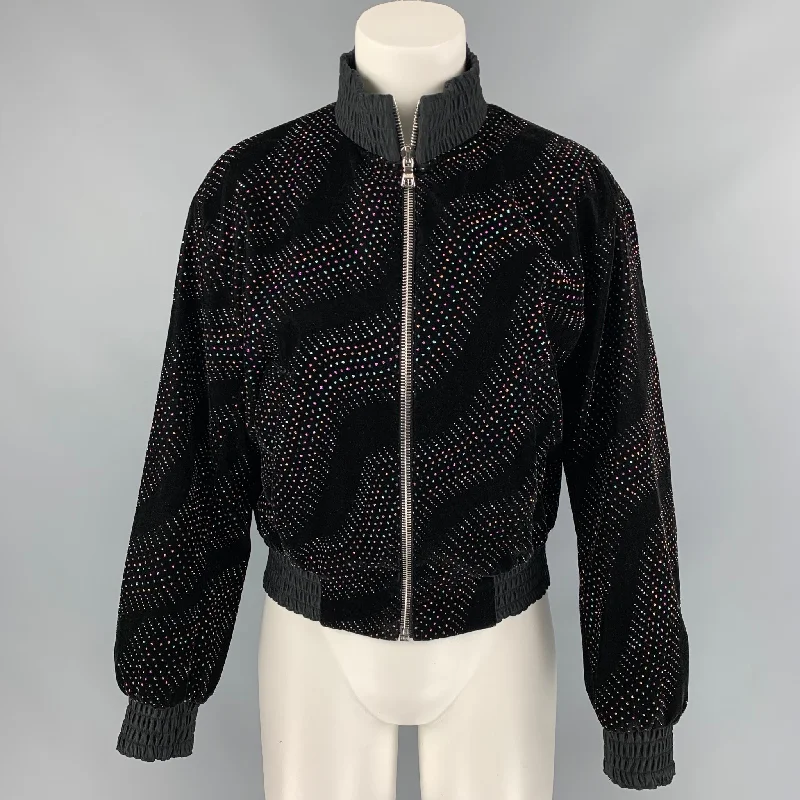 MARC JACOBS Size 2 Black Acetate Blend Rhinestone Embellishment Jacket Herringbone Jacket Houndstooth Jacket Plaid Jacket