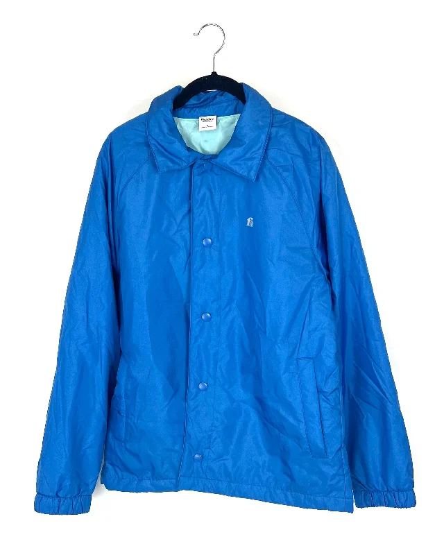 MENS Lightweight Cerulean Blue Jacket - Medium One-Shoulder Jacket Off-the-Shoulder Jacket Asymmetrical Jacket MENS Lightweight Cerulean Blue Jacket - Medium One-Shoulder Jacket Off-the-Shoulder Jacket Asymmetrical Jacket