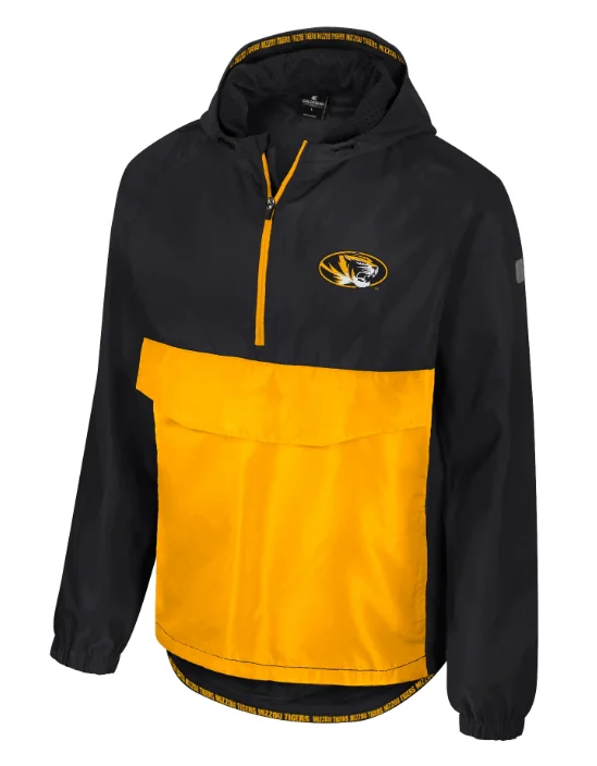 Mizzou Tigers Colosseum 1/2 Zip Anorak Black and Gold Oval Tiger Head Jacket Wool Fabric Cashmere Fabric Tweed Fabric