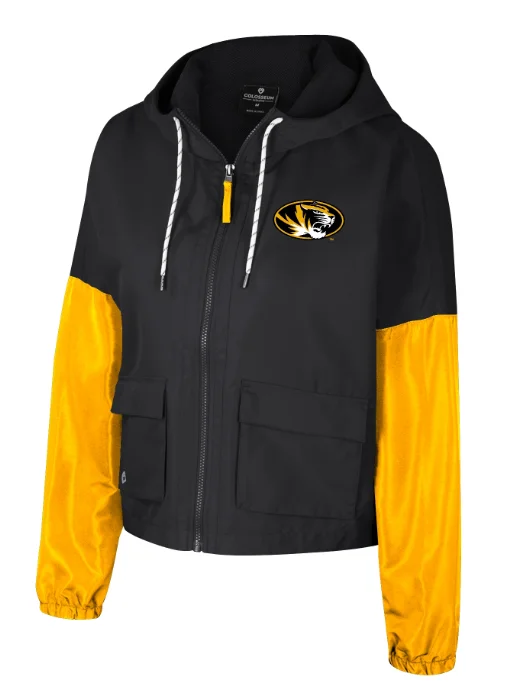 Mizzou Tigers Colosseum Juniors Rafi Tiger Head Full Zip Black and Gold Jacket Faux Fur Jacket Real Fur Jacket Shearling Jacket