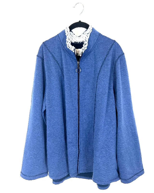 Navy Sherpa Zip-Up Jacket - Size 22/24 Cotton Fabric Linen Fabric Terry Fabric