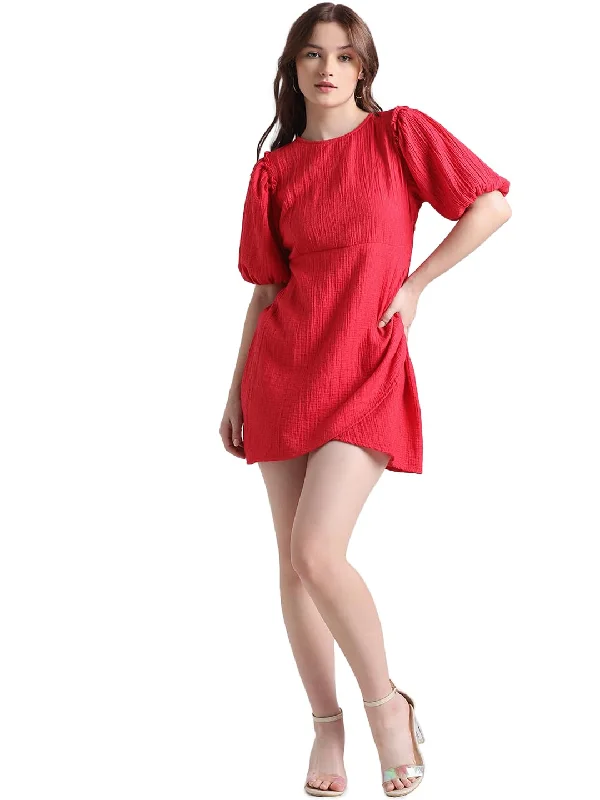 ONLY Women's Cotton Blend Wrap Mini Dress (15323361-Jalapeno Red_Jalapeno Comfortable Smocked Mini Dress