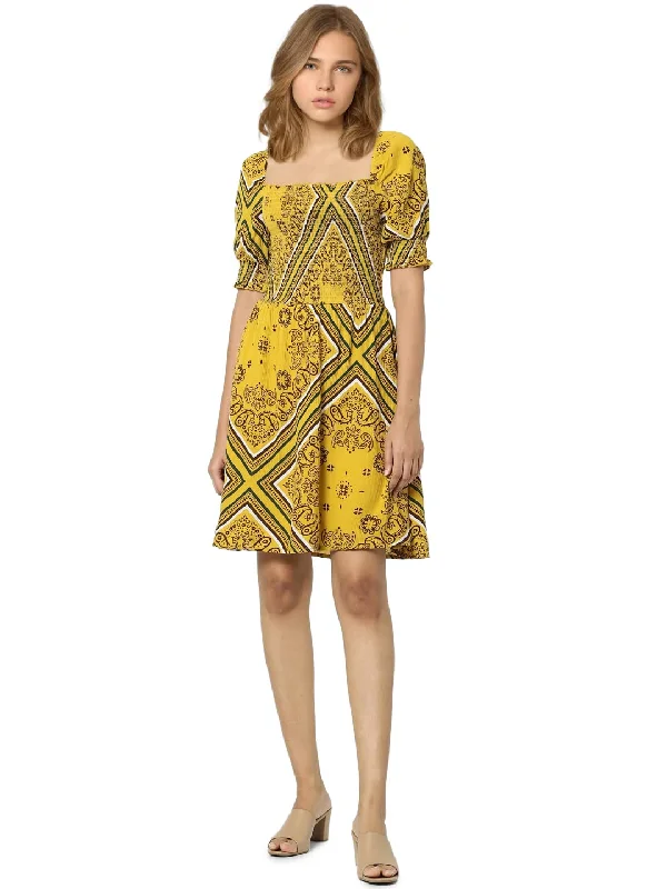 Only Women's Viscose Shift Mini Dress (15280952-Arrowwood_Yellow_40) Cozy Ruched Mini Dress