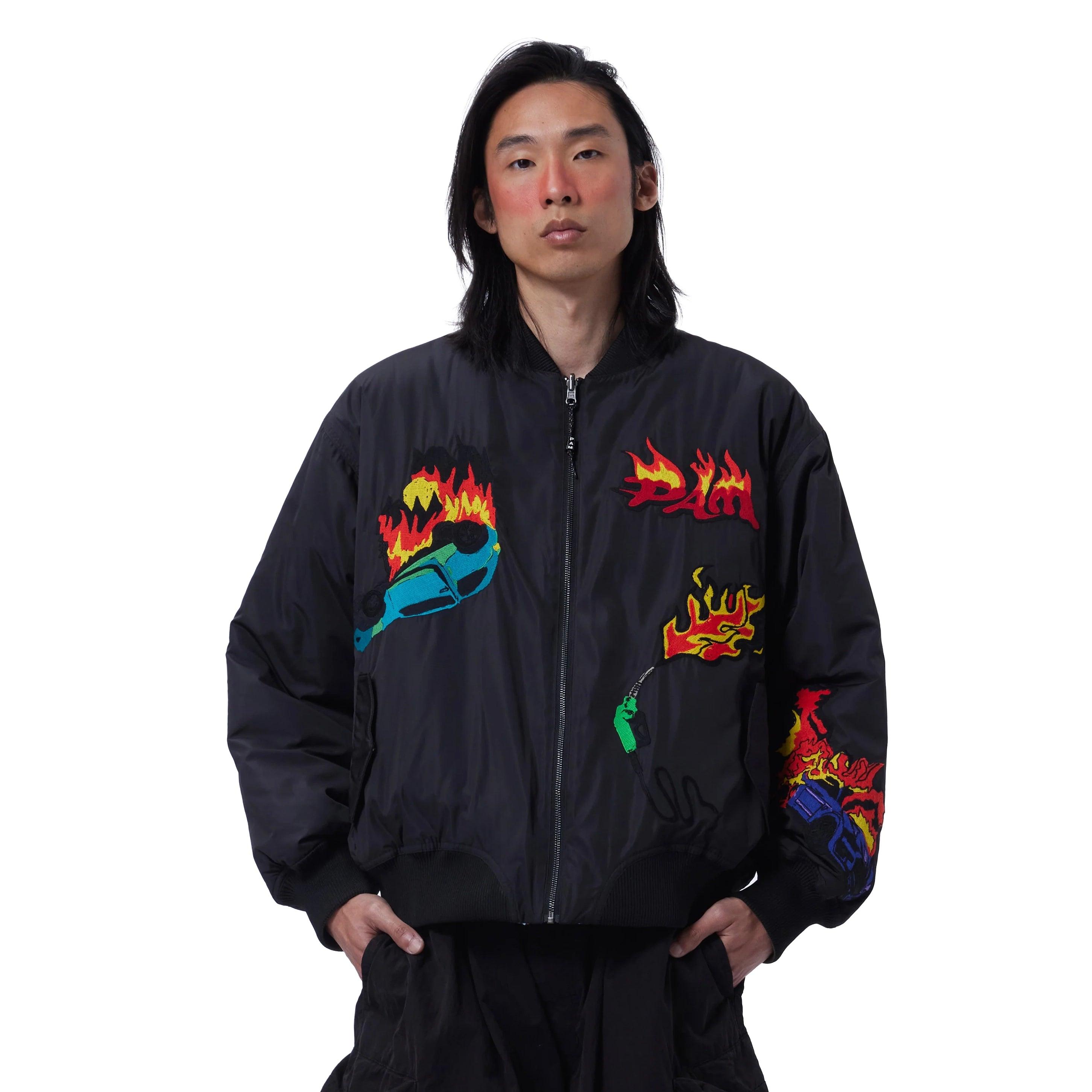 PAM / Perks and Mini - Engulfed Reversible Bomber Jacket - Black Denim Fabric Leather Fabric Suede Fabric PAM / Perks and Mini - Engulfed Reversible Bomber Jacket - Black Denim Fabric Leather Fabric Suede Fabric