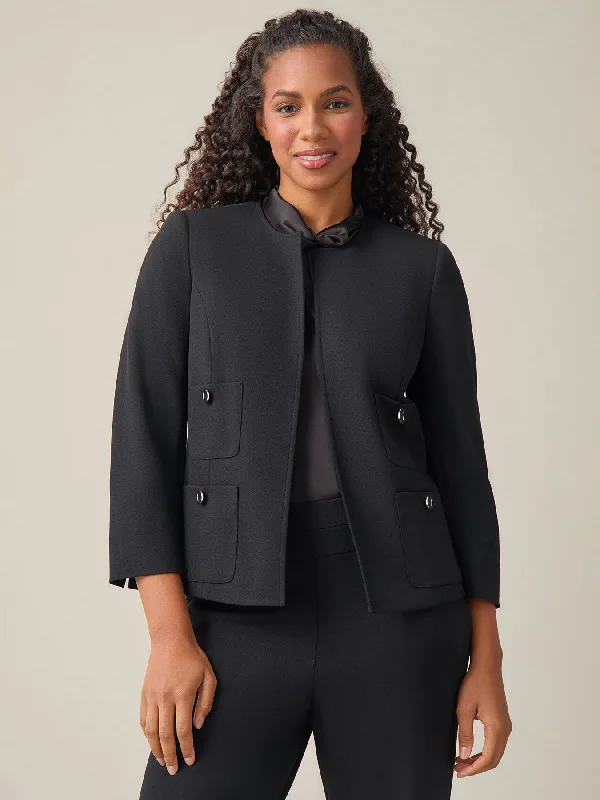 Patch Pocket Jacket, Black Stand-Up Collar Roll-Neck Collar Turtle Neck