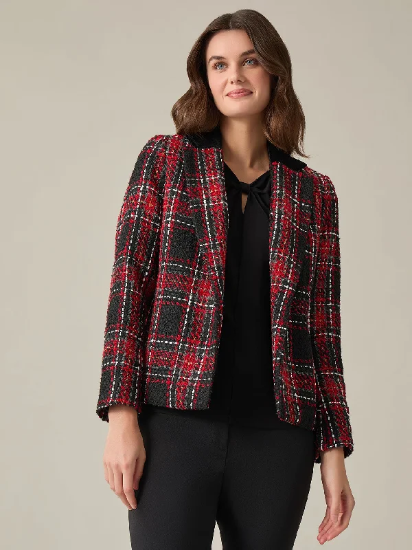Petite Velvet Notch Collar Jacket, Plaid Tweed Satin Fabric Silk Fabric Chiffon Fabric Petite Velvet Notch Collar Jacket, Plaid Tweed Satin Fabric Silk Fabric Chiffon Fabric