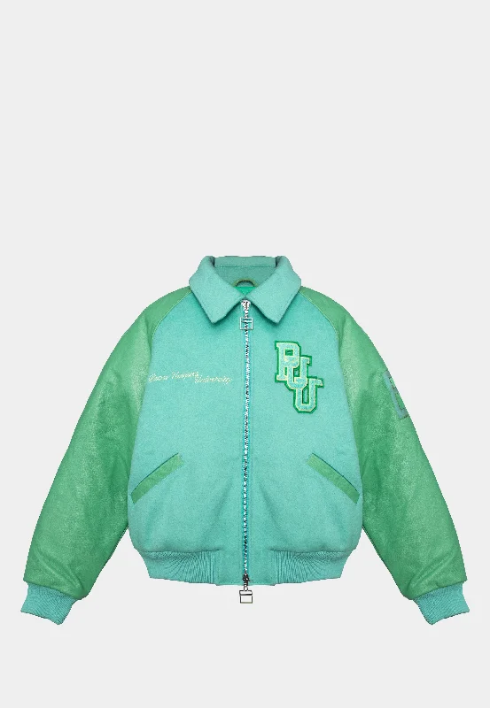 Pieces Unique Rebel Varsity Jacket Green Satin Fabric Silk Fabric Chiffon Fabric