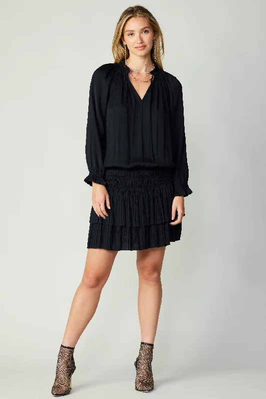 Laurel Pleated Mini Dress Cozy Long Sleeve Mini Dress