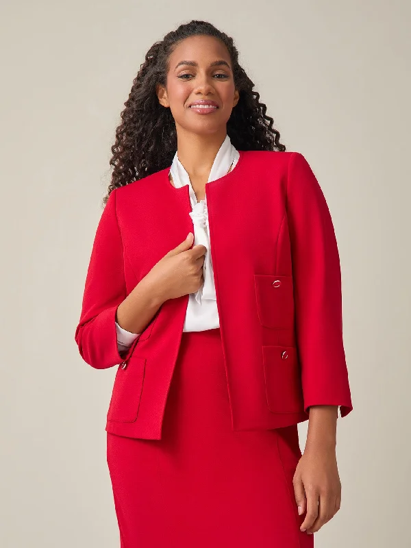 Plus Patch Pocket Jacket, Crimson Satin Jacket Silk Jacket Chiffon Jacket