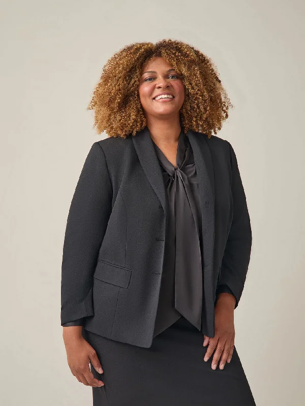 Plus Shawl-Collar Three-Button Jacket, Black Herringbone Jacket Houndstooth Jacket Plaid Jacket Plus Shawl-Collar Three-Button Jacket, Black Herringbone Jacket Houndstooth Jacket Plaid Jacket
