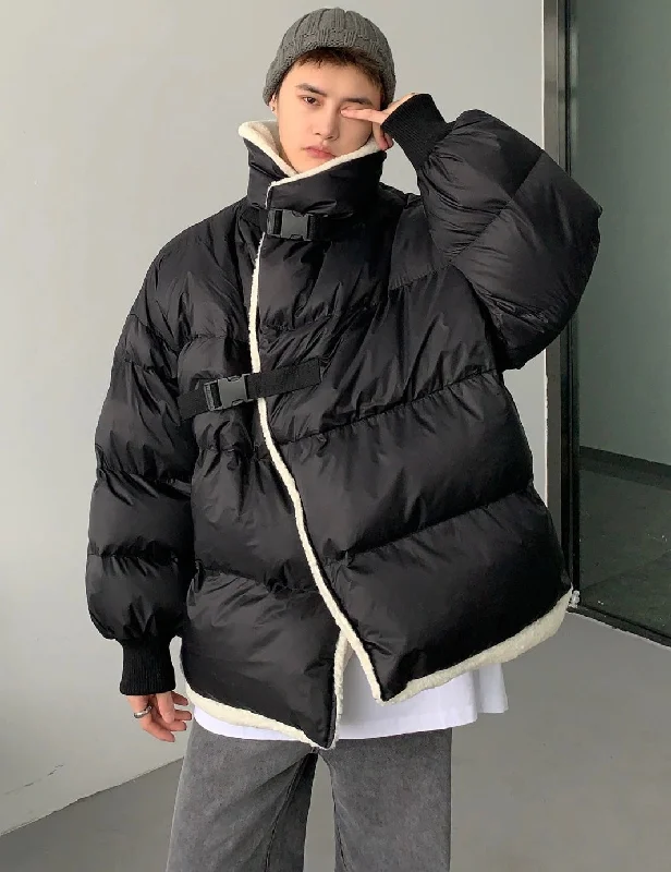 Quinten Solid Color Fleece Interior Long Sleeve Puffer Jacket Notch Collar Peter Pan Collar Cowl Neck Quinten Solid Color Fleece Interior Long Sleeve Puffer Jacket Notch Collar Peter Pan Collar Cowl Neck