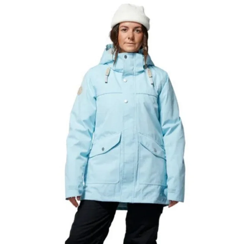 Rojo Women's Aster Snow Jacket - Blue Pinstripe Faux Fur Fabric Real Fur Fabric Shearling Fabric