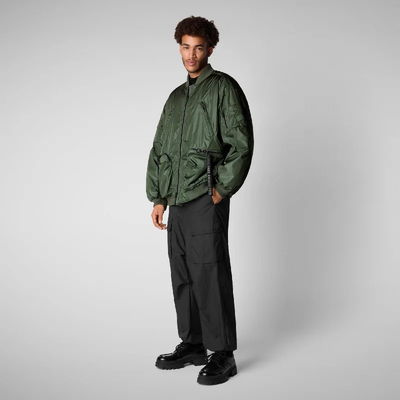 Unisex Usher Bomber Jacket in Thyme Green Cotton Fabric Linen Fabric Terry Fabric