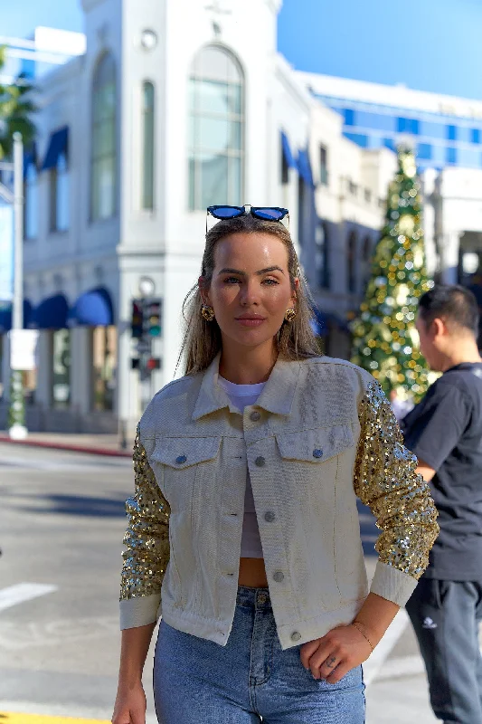 Sequin Denim Jacket Trench Coat Raincoat Waterproof Jacket