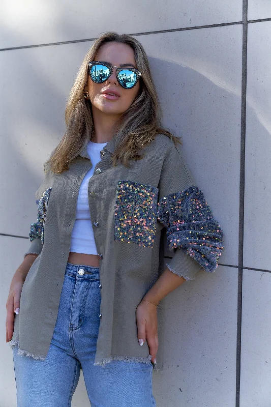 Sequin Sleeves Jacket Mesh Jacket Canvas Jacket Denim Jacket