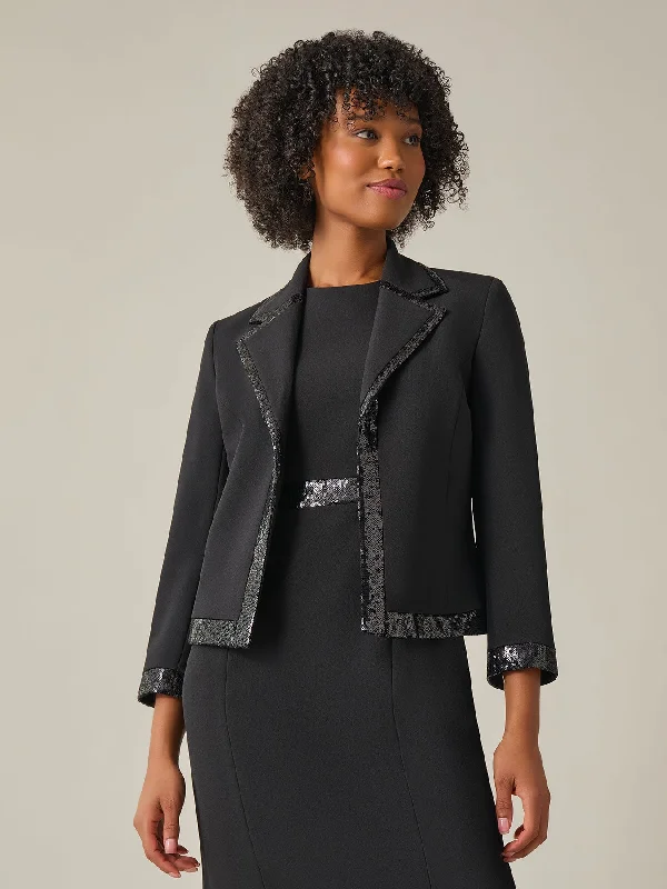 Sequin Trim Jacket, Iconic Stretch Crepe Trench Coat Raincoat Waterproof Jacket