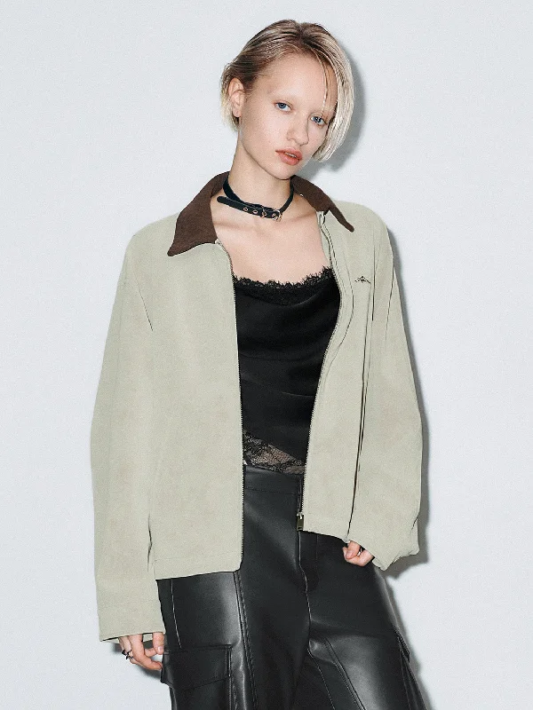 Shirt Collar Zip Up Front Jackets Wool Jacket Cashmere Jacket Tweed Jacket