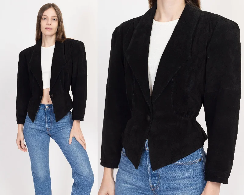 Small 80s New Wave Black Suede Cropped Jacket Chenille Fabric Brocade Fabric Lace Fabric Small 80s New Wave Black Suede Cropped Jacket Chenille Fabric Brocade Fabric Lace Fabric