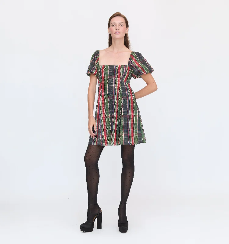 The Matilda Mini Dress - Tartan Lamé Fashionable Boho-Chic Mini Dress