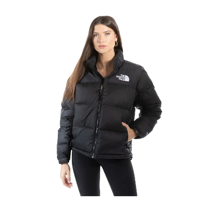 The North Face Womens 1996 Retro Nuptse Jacket NF0A3XEO-LE4 Recycled Black Zippered Front Buttoned Front Snap Front