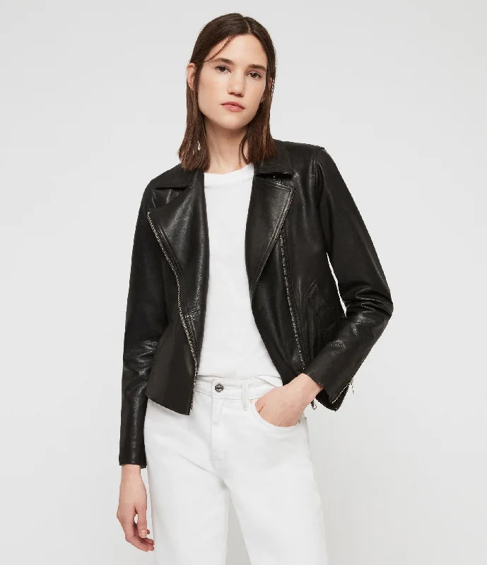 VELA Womens LEATHER BIKER JACKET Cardigan Sweater Pullover