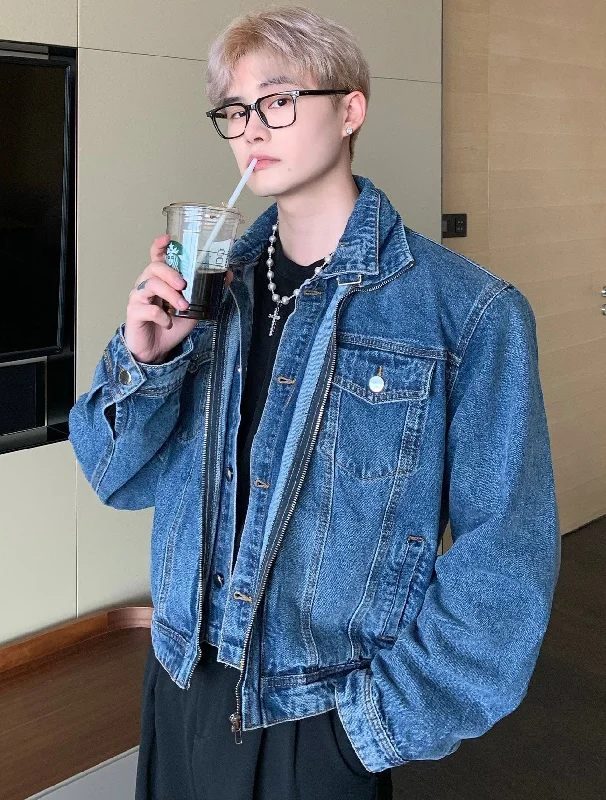 Vicente Denim Blue Patchwork Layer Zip Up Button Up Long Sleeve Jean Jacket Snapped Jacket Toggled Jacket Drawstring Jacket Vicente Denim Blue Patchwork Layer Zip Up Button Up Long Sleeve Jean Jacket Snapped Jacket Toggled Jacket Drawstring Jacket