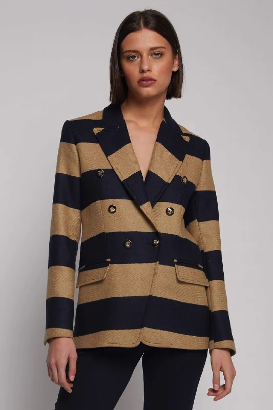 Vilagallo 30776 Navy Camel Stripe Blazer Jacket Embroidered Jacket Appliqued Jacket Beaded Jacket