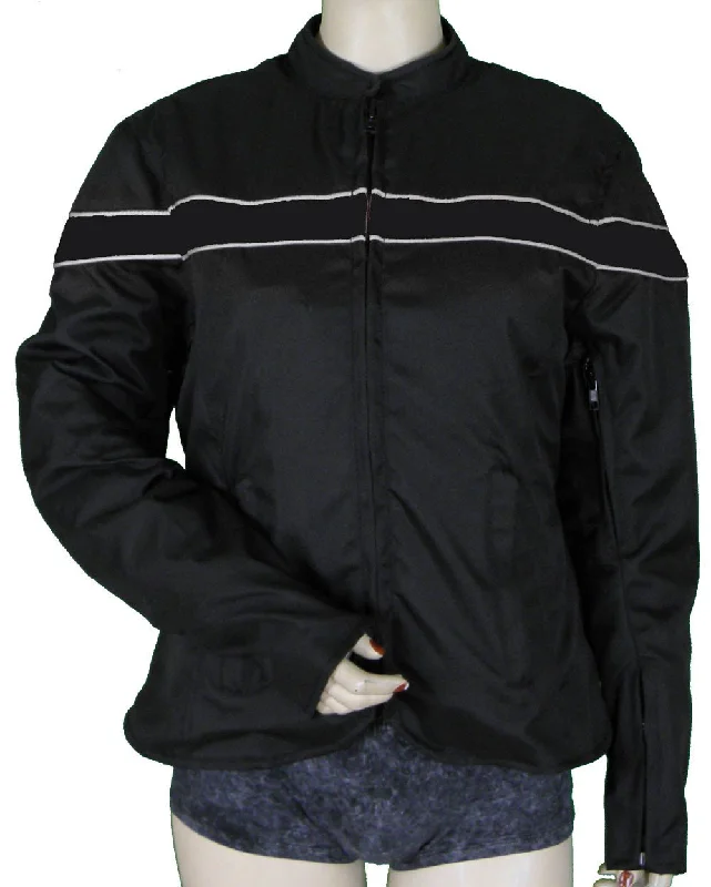 VL1560 Ladies Textile Jacket W/Reflective Piping (various Color Stripe) Toggled Jacket Drawstring Jacket Belted Jacket