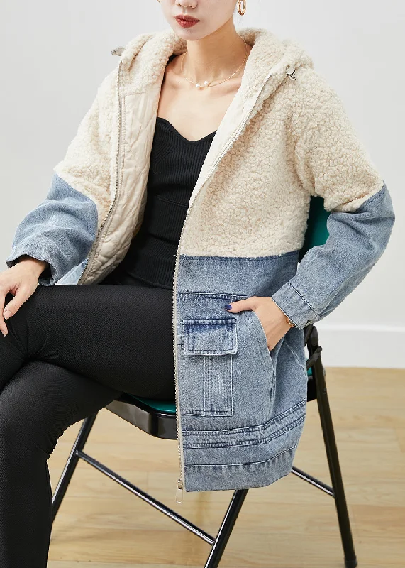 White Patchwork Woolen Fine Cotton Filled Puffers Jackets Hooded Winter Fleece Jacket Down Jacket Feather Jacket White Patchwork Woolen Fine Cotton Filled Puffers Jackets Hooded Winter Fleece Jacket Down Jacket Feather Jacket