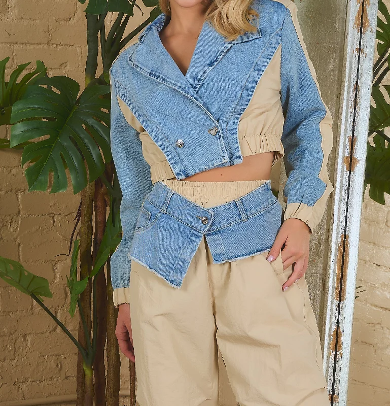 WindBreaker Denim  Detail Jacket Knit Fabric Woven Fabric Fleece Fabric
