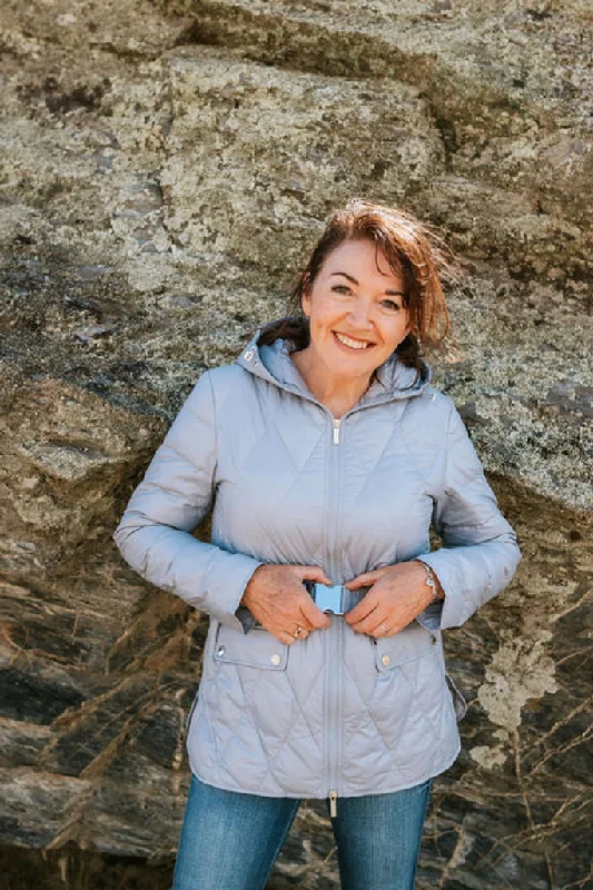 Womens Anita Packable Down Jacket - Ice Blue Front Pockets Side Pockets Patch Pockets Womens Anita Packable Down Jacket - Ice Blue Front Pockets Side Pockets Patch Pockets