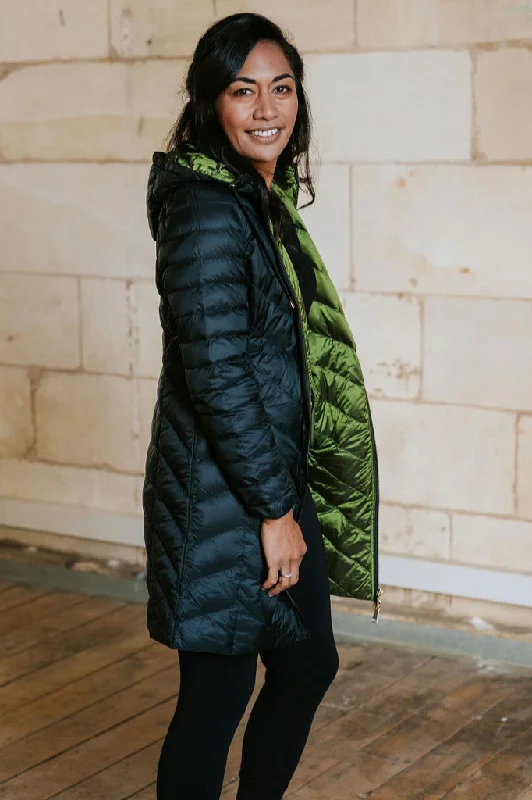 Womens Arnie Jacket - Black/Avocado A-Line Jacket Boat Neck Shawl Collar