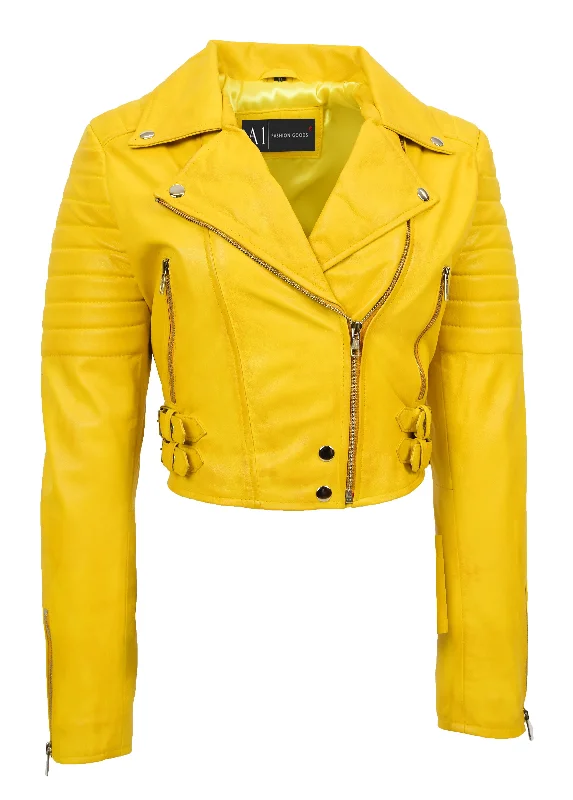 Womens Fitted Cropped Bustier Style Leather Jacket Amanda Yellow Vintage Satin Jacket Silk Jacket Chiffon Jacket